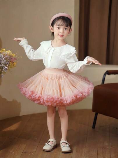 Young Girls' Cute Princess Style Tulle Wide Waist Ballet Tutu Skirt