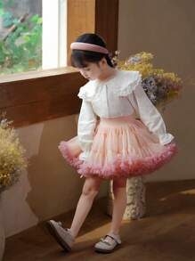 Young Girls' Cute Princess Style Tulle Wide Waist Ballet Tutu Skirt - Pink - View 3
