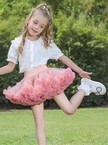 Young Girls' Cute Princess Style Tulle Wide Waist Ballet Tutu Skirt - Pink - View 4
