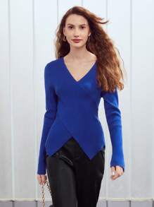 MOTF PREMIUM 交叉套頭毛衣 - 寶藍色 - 查看 3