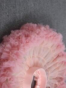 Young Girls' Cute Princess Style Tulle Wide Waist Ballet Tutu Skirt - Pink - View 7
