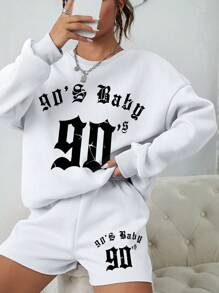 INAWLY Đồ họa Chữ cái Thả vai Áo thể thao và quần đùi - trắng - Xem 1