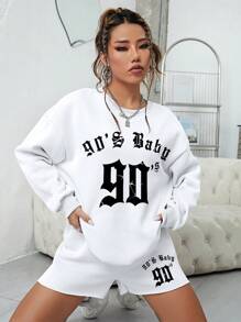 INAWLY Đồ họa Chữ cái Thả vai Áo thể thao và quần đùi - trắng - Xem 6
