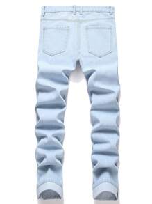 Men Letter & Heart Print Ripped Jeans - Light Wash - View 2