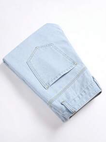 Men Letter & Heart Print Ripped Jeans - Light Wash - View 3