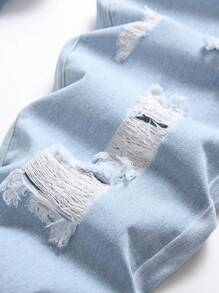 Men Letter & Heart Print Ripped Jeans - Light Wash - View 9