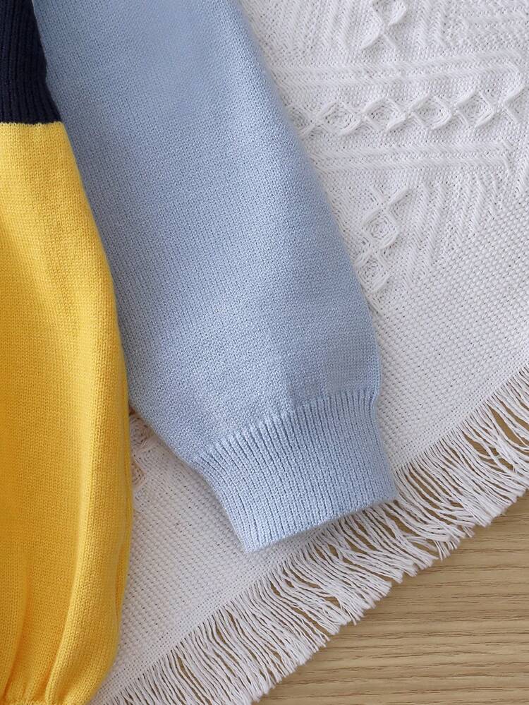 Baby Girl Colorblock Peter Pan Collar Button Front Knit Bodysuit