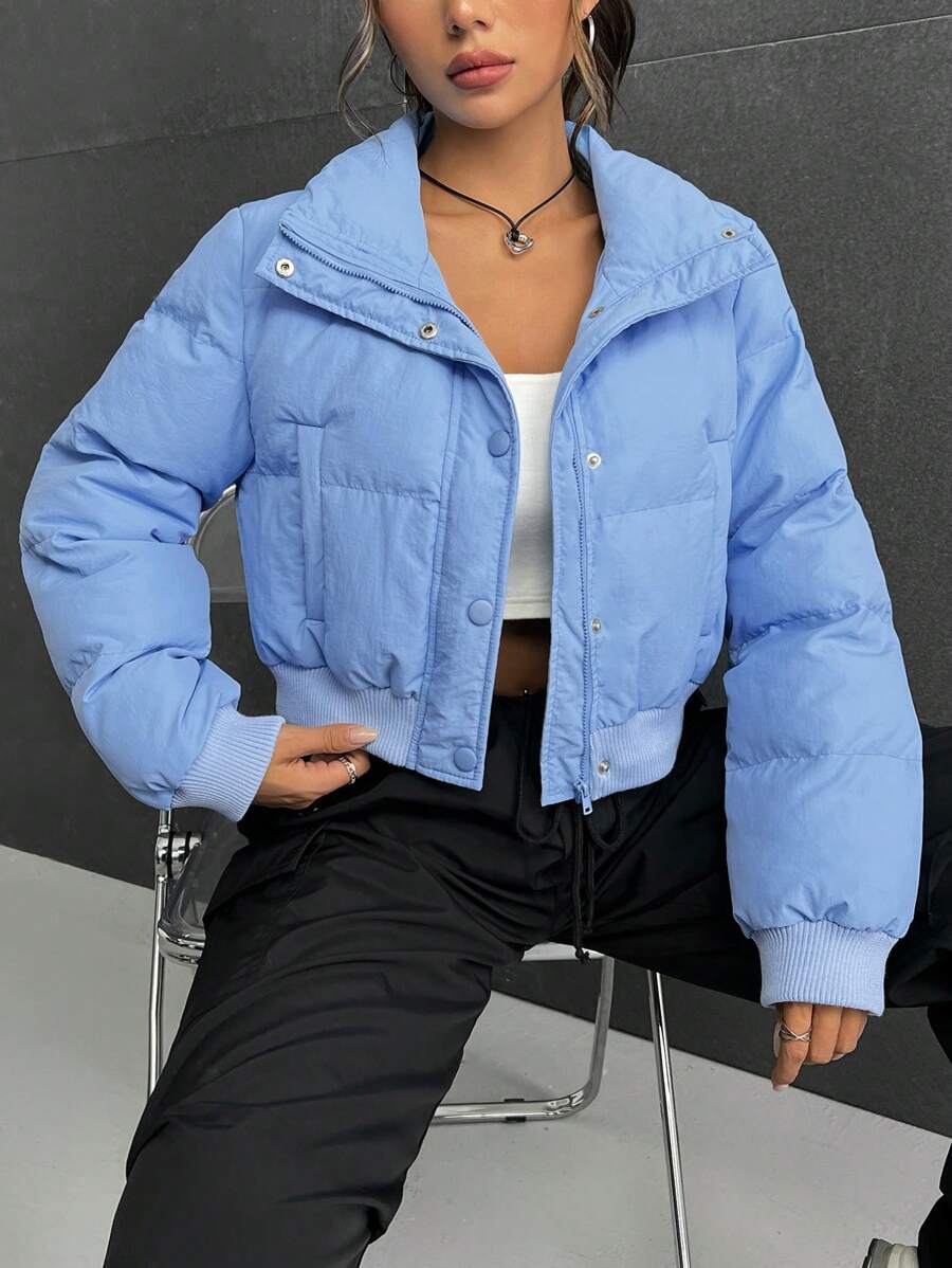 Muchica Slant Pocket Padded Coat For Winter - Baby Blue - View 1