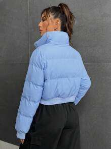 Muchica Slant Pocket Padded Coat For Winter - Baby Blue - View 2