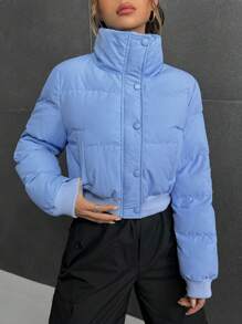 Muchica Slant Pocket Padded Coat For Winter - Baby Blue - View 4