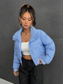 Muchica Slant Pocket Padded Coat For Winter - Baby Blue - View 6