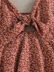 Soleia WYWH Vacation Ditsy Floral Self-Tie Cami Peplum Red Top