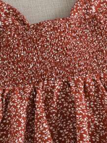Soleia WYWH Vacation Ditsy Floral Self-Tie Cami Peplum Red Top