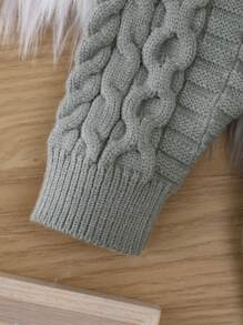 Baby Mädchen Knopf Detail, Zopfstrick Jumpsuit mit & Hut - Olivgrün - Übersicht 4