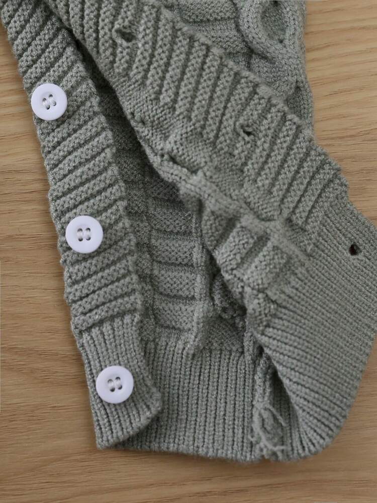 Baby Girl Button Detail Cable Knit Jumpsuit & Hat
