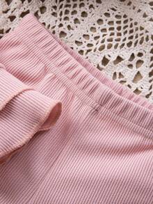 Đứa bé gái Nơ mặt trước Áo Peplum & Quần ống loe - Hồng - Xem 5