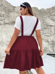 SHEIN Qutie Talla grande Vestido overol con bordado de girasol bajo con fruncido de pana sin camiseta - Burdeos - Ver 2