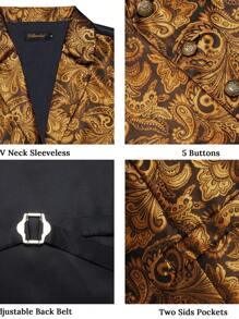 Men Paisley Jacquard Waistcoat - Rust Brown - View 4