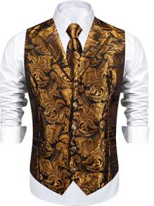 Men Paisley Jacquard Waistcoat - Rust Brown - View 5