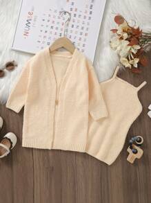Bebis Flicka Enfärgat Linne Tröj-Klänning & Nedhasade aclar Koftor - Beige - Visa 1