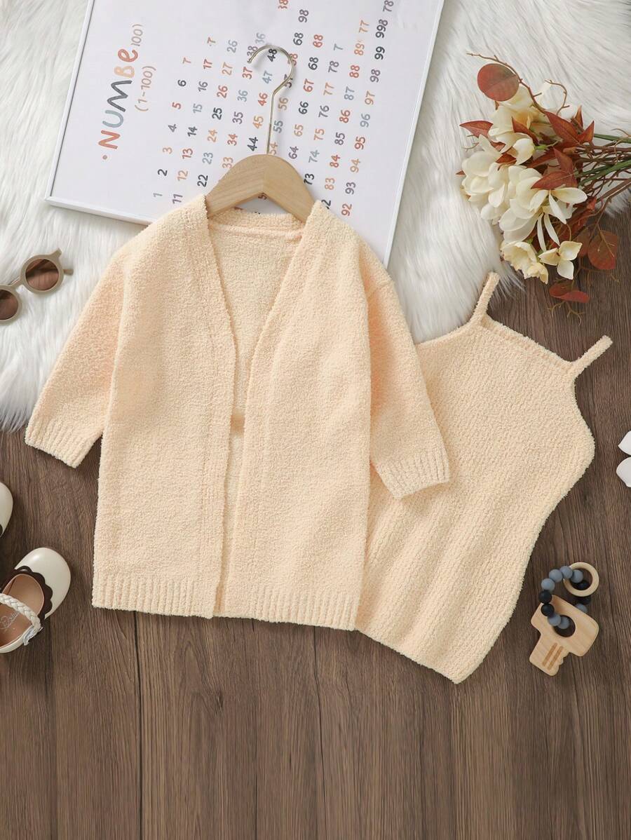 Bebis Flicka Enfärgat Linne Tröj-Klänning & Nedhasade aclar Koftor - Beige - Visa 1