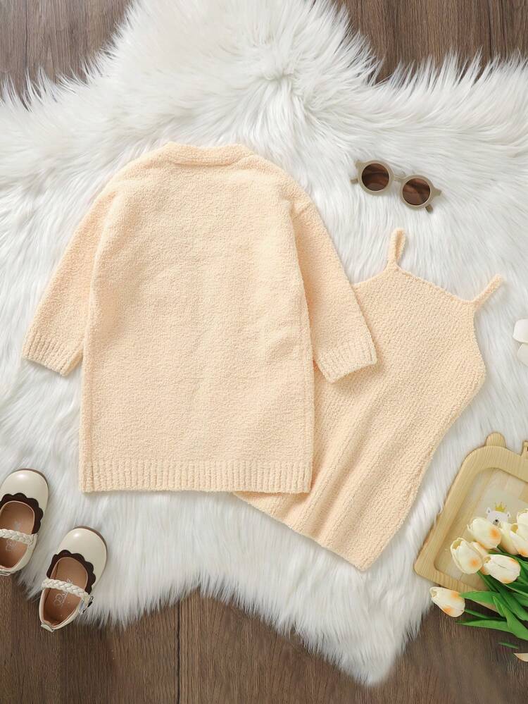 Baby Girl Solid Cami Sweater Dress & Drop Shoulder Cardigan