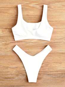 Bộ bikini sườn trơn - trắng - Xem 3