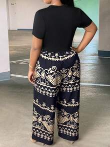 Slaydiva 大碼素色T恤&圖案印花闊腿褲 - 彩色 - 查看 2