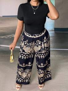 Slaydiva 大碼素色T恤&圖案印花闊腿褲 - 彩色 - 查看 6