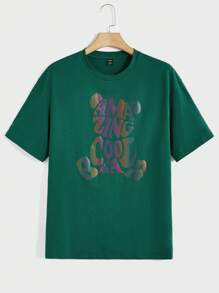 Manfinity RebelGame 男士反光熊和字母圖案T恤 - 綠色 - 查看 1