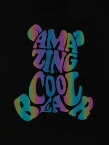 Manfinity RebelGame 男士反光熊和字母圖案T恤 - 綠色 - 查看 4