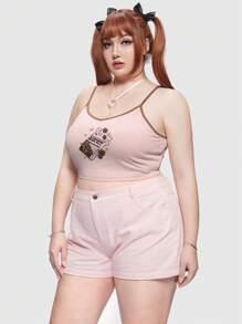 ROMWE Kawaii Talla grande Top de tirantes con estampado de dibujos animados unido en contraste