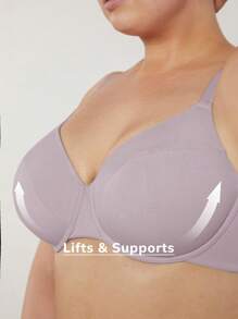 LUVLETTE 女士天然全覆盖棉质内衣，适合 T 恤文胸 - 淺灰紫 - 查看 6