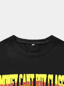 ROMWE MEN Street Life Guys Skull & Letter Graphic Tee - Black - View 3