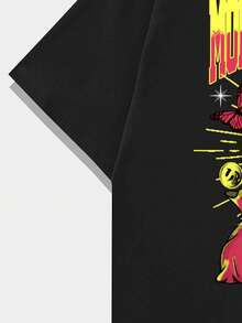 ROMWE MEN Street Life Guys Skull & Letter Graphic Tee - Black - View 4