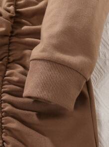 Teen Girl Letter Graphic Contrast Collar Ruched Dress - Brown - View 3