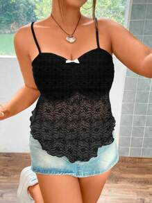 SHEIN Unity Talla grande Top de tirantes con lazo delantero con encaje - Negro - Ver 1
