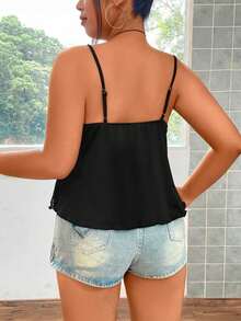 SHEIN Unity Talla grande Top de tirantes con lazo delantero con encaje - Negro - Ver 2