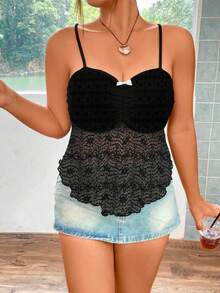 SHEIN Unity Talla grande Top de tirantes con lazo delantero con encaje - Negro - Ver 5