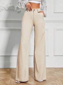 SHEIN Privé 素色闊腿牛仔褲 - 卡其色 - 查看 1