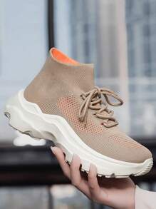 de mujeres casual moda Zapatillas deportivas con Calcetines - Caqui - Ver 2
