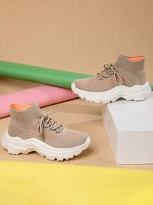 de mujeres casual moda Zapatillas deportivas con Calcetines - Caqui - Ver 4