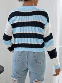 SHEIN Essnce Mẫu sọc Thả vai Áo len - Nhiều màu - Xem 2