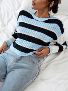 SHEIN Essnce Mẫu sọc Thả vai Áo len - Nhiều màu - Xem 1