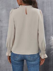 SHEIN Frenchy Mock Neck Flounce Sleeve Blouse - Apricot - View 2