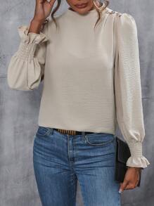 SHEIN Frenchy Mock Neck Flounce Sleeve Blouse - Apricot - View 1