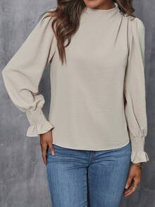 SHEIN Frenchy Mock Neck Flounce Sleeve Blouse - Apricot - View 6