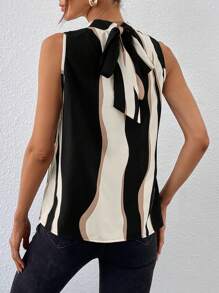 Chiquease Colourblock Mock Neck Tie Back Blouse - Black - View 2