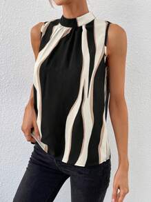 Chiquease Colourblock Mock Neck Tie Back Blouse - Black - View 4