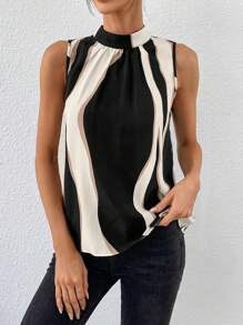 Chiquease Colourblock Mock Neck Tie Back Blouse - Black - View 5